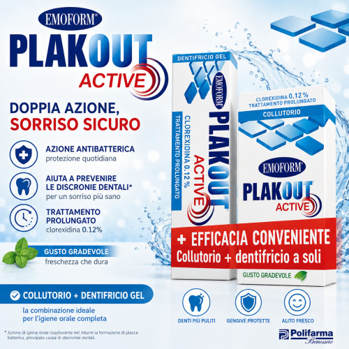Emoform plak out active clorexidina 0,12% collutorio 200 ml + dentifricio 75 ml