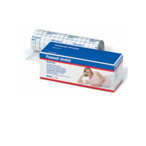 Fascia autoadesiva ipoallergenica fissaggio cateteri fixomull stretch. supporto in poliestere non tessuto bianco, massa in policarbonato senza resine e gomme naturali. 10x200cm