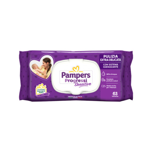 Pampers progressi salviette sensitive aloe ricarica 63 pezzi