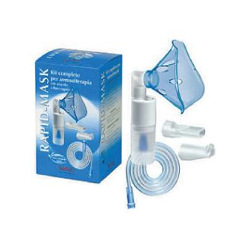 Kit completo prontex rapid mask per aerosolterapia con ampolla plastica +maschera per adulti +tubo pressione +accessorio nasale +boccheruola