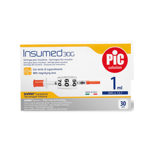 Siringa insulina pic insumed 1 ml 100 ui ago gauge 30 12,7 mm senza spazio morto 30 pezzi