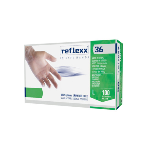 Reflexx 36 guanto in vinile soft senza polvere l 100 pezzi