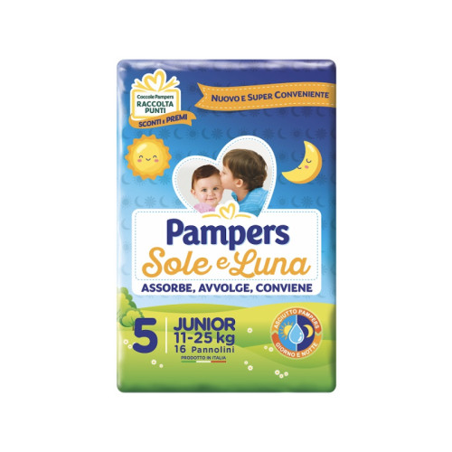 Pannolino per bambino pampers sole & luna flash junior 16 pezzi