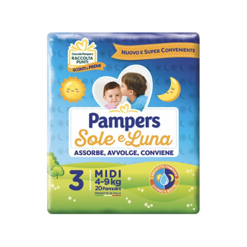 Pannolino per bambino pampers sole & luna midi 20 pezzi