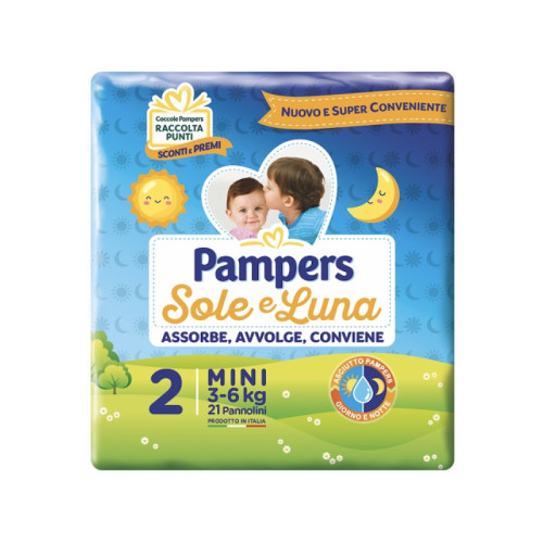 Pannolino per bambino pampers sole & luna flash mini 21 pezzi
