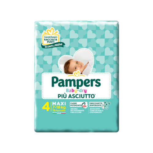 Pannolini per bambini pampers baby dry downcount no flash maxi 19 pezzi
