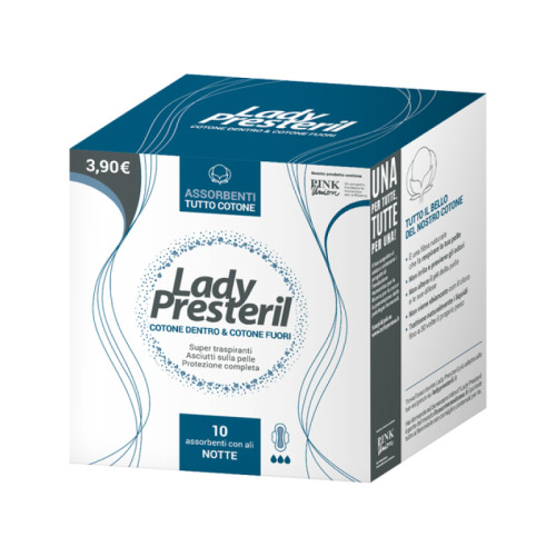 Lady presteril cotone dentro & cotone fuori 10 assorbenti con ali notte promo