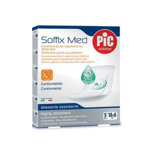 Cerotto pic soffix med in tnt con tampone centrale assorbente sterile monouso 10x6 cm antibatterico 5 pezzi