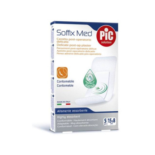 Cerotto pic soffix med in tnt con tampone centrale assorbente sterile monouso 15x8 cm antibatterico 5 pezzi