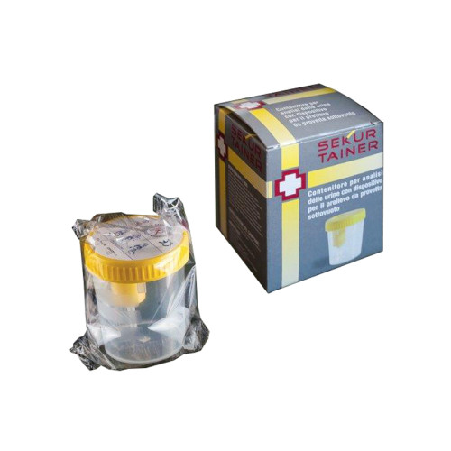 Contenitore per urina sekur trainer con tappo a vite e sonda per prelievo da provetta sottovuoto 120ml