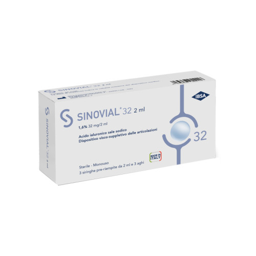 Siringa intra-articolare sinovial 32 acido ialuronico sale sodico 1,6% 32mg/2ml 3 siringhe x 2ml + 3 aghi