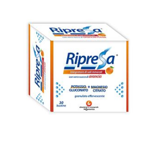 Ripresa 30bust 10g integratore alimentare di magnesio e potassio bustine effervescenti utile negli stati di stanchezza