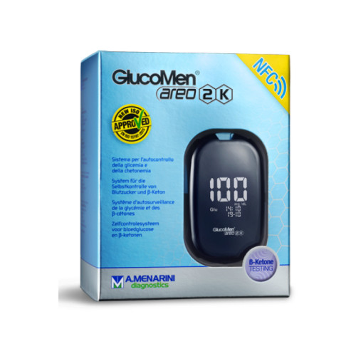 Glucometro glucomen areo 2k per automisurazione della glicemia da sangue intero capillare dimensione 85,5x56x18,2 mm peso 46 g
