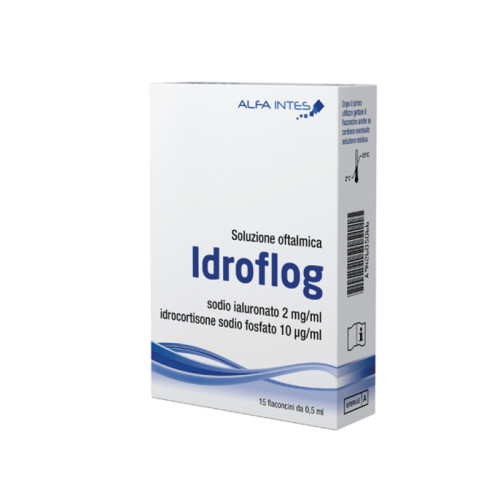 Soluzione oftalmica idroflog a base di ialuronato di sodio e idrocortisone sodio fosfato 15 flaconcini da 0,5 ml