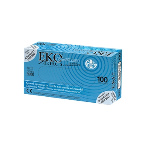 Guanto monouso in nitrile blu superficie microruvida eko zero pw senza polvere misura 8 medium 100 pezzi