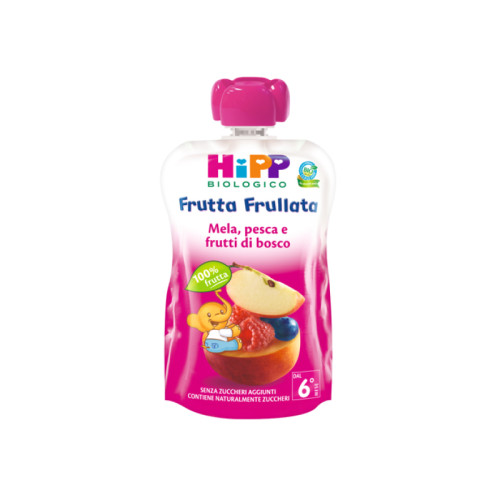 Hipp bio frutta frullata mela pesca frutti di bosco 90 g