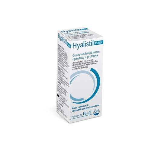 Gocce oculari hyalistil plus acido ialuronico 0,4% acqua distillata di ginkgo biloba + mirtillo nero + finocchio + centella asiatica 10 ml