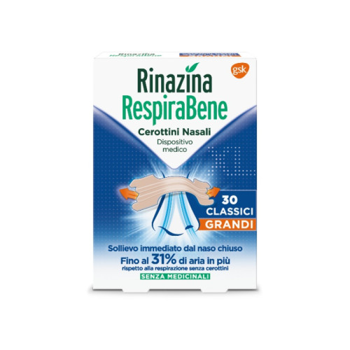 Rinazina respirabene cerotti nasali classici grandi carton 30 pezzi