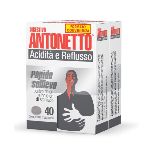 Digestivo antonetto acidita' e reflusso 80 compresse masticabili 2 astucci da 40 compresse