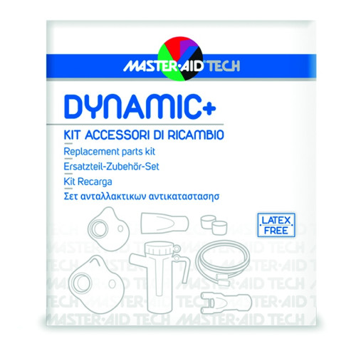 Master aid tech dynamic+ kit accessori di ricambio ampolla + maschera adulti + maschera bambini + 2 filtri aria + boccaglio + forcella nasale + tubo raccordo pvc