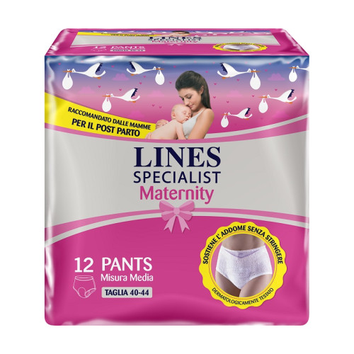 Lines specialist maternity mutandina assorbente per perdite post parto misura medium 12 pezzi