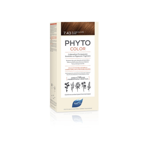 Phytocolor 7,43 biondo ramato dorato latte + crema + maschera + foglietto illustrativo + 1 paio di guanti
