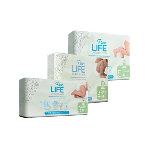 Freelife by bebecash pannolini midi taglia 3 4-9 kg girovita 35-56 cm 52 pezzi