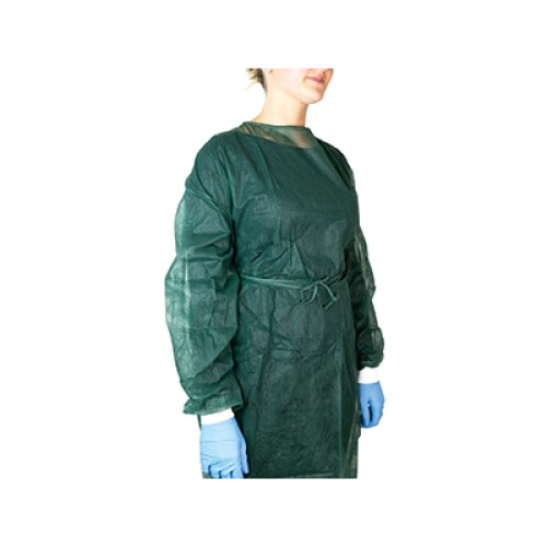 Camice monouso non sterile verde scuro/azzurro polsini in cotone 10 pezzi