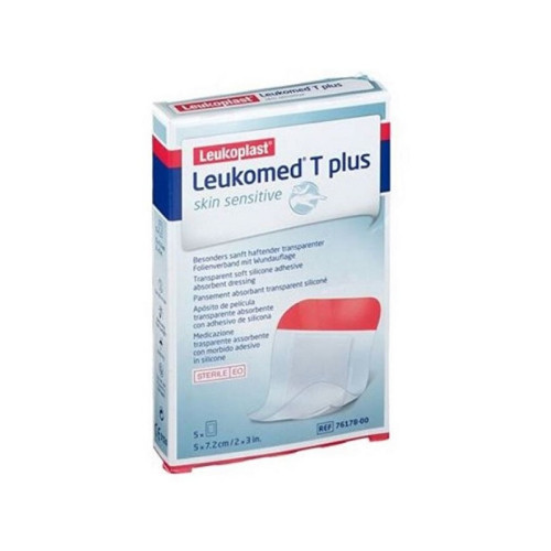 Medicazione post-operatoria leukomed t plus skin sensitive trasparente impermeabile con massa adesiva al silicone 5x7,2cm 5 pezzi