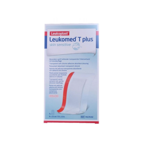 Medicazione post-operatoria leukomed t plus skin sensitive trasparente impermeabile con massa adesiva al silicone 8x15cm 5 pezzi