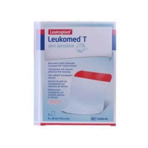 Medicazione post-operatoria leukomed t plus skin sensitive trasparente mpermeabile con massa adesiva al silicone 8x10cm 5 pezzi