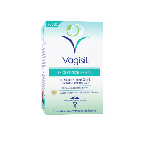 Vagisil incontinence care salviettine intime 2in1 lenitive & rinfrescanti 12 pezzi