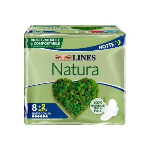Lines natura assorbenti ultra notte con ali biodegradabili 8+2 pezzi